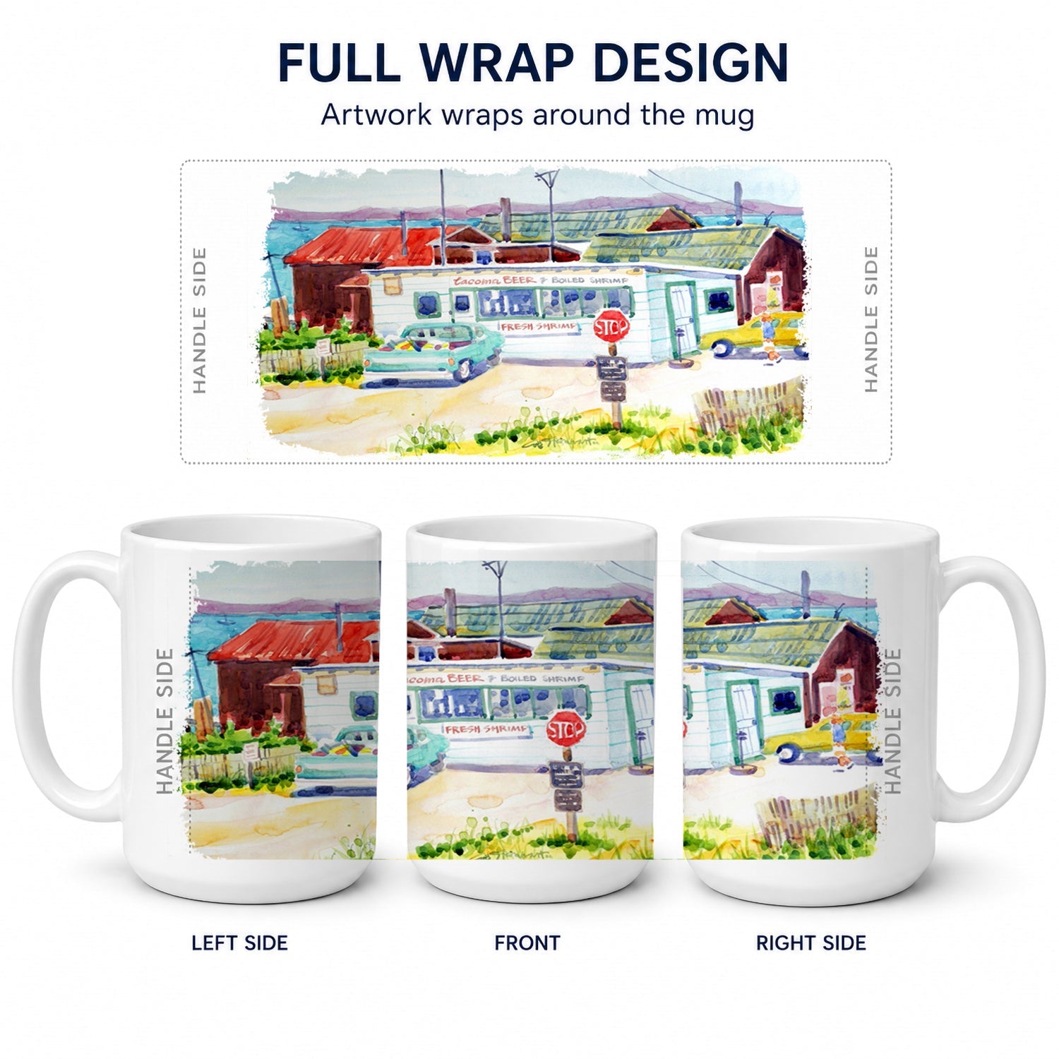 Seafood Shack for fresh shrimp Ceramic Coffee Mug 15 oz Decorative Large C Handle Mug Cup for Tea, Cocoa Hot Chocolate