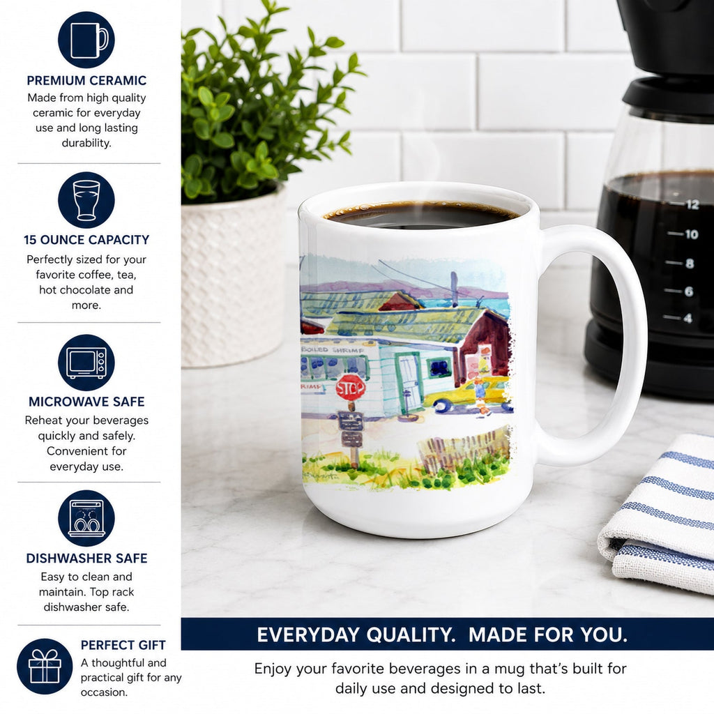 Seafood Shack for fresh shrimp Ceramic Coffee Mug 15 oz Decorative Large C Handle Mug Cup for Tea, Cocoa Hot Chocolate