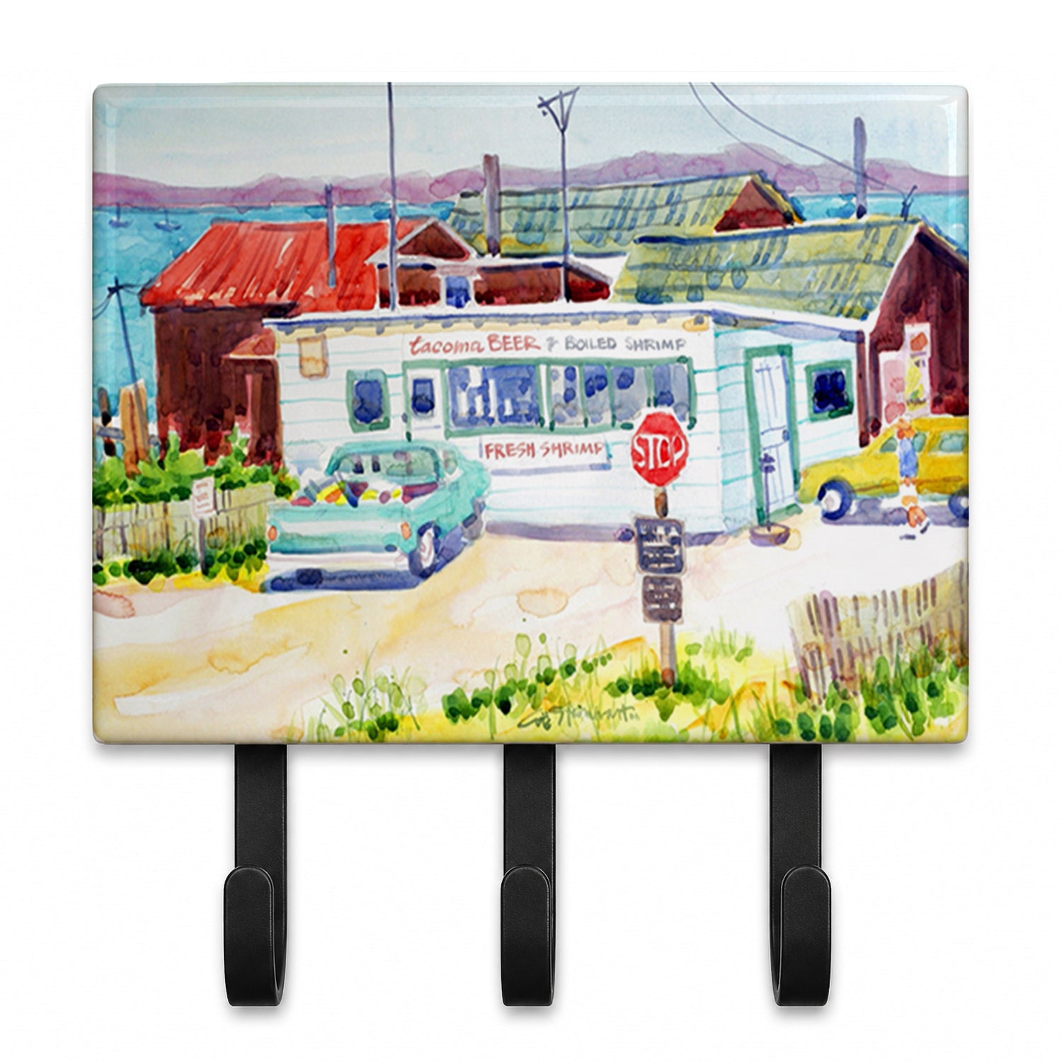 Seafood Shack for fresh shrimp Leash or Key Holder Wall Hooks, Coat Rack Wall Mount, for Hanging Keys, Towels, Aprons, Leashes