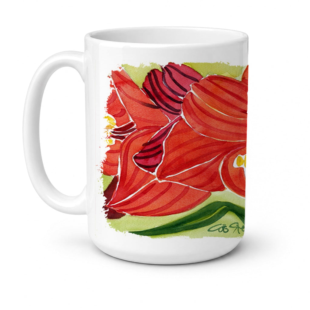 Flower - Amaryllis Ceramic Coffee Mug 15 oz Decorative Large C Handle Mug Cup for Tea, Cocoa Hot Chocolate