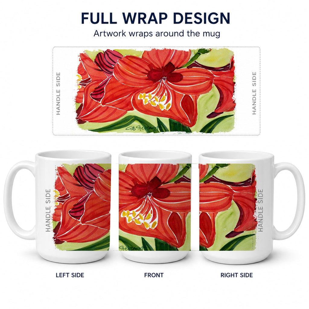 Flower - Amaryllis Ceramic Coffee Mug 15 oz Decorative Large C Handle Mug Cup for Tea, Cocoa Hot Chocolate
