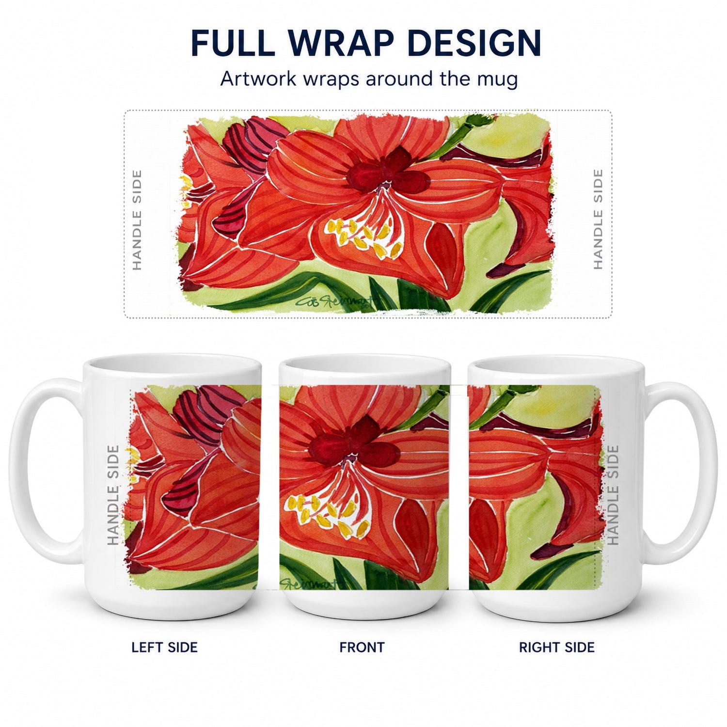 Flower - Amaryllis Ceramic Coffee Mug 15 oz Decorative Large C Handle Mug Cup for Tea, Cocoa Hot Chocolate