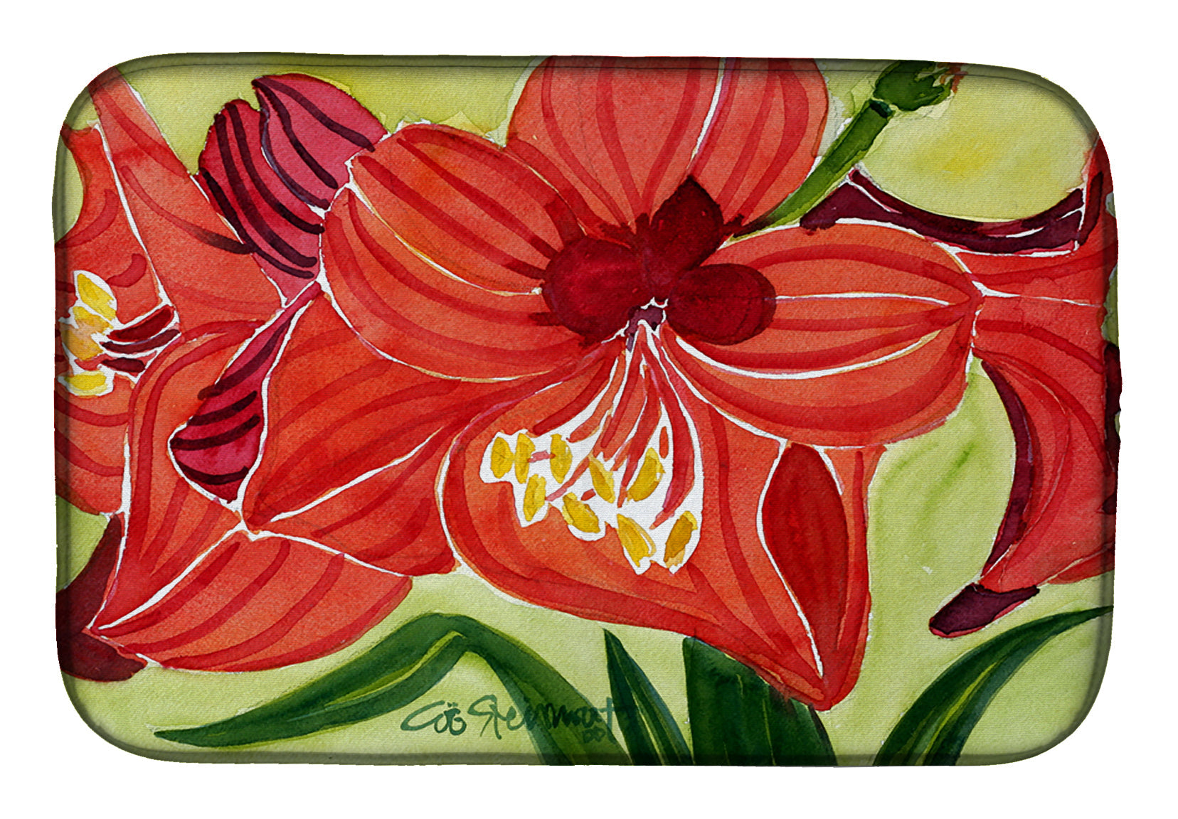 Flower - Amaryllis Dish Drying Mat Absorbent Dish Drying Mat Pad for Kitchen Counter Dish Drainer Mat for Countertop, 14 x 21", Multicolor