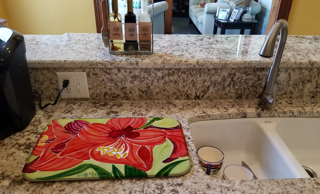 Flower - Amaryllis Dish Drying Mat Absorbent Dish Drying Mat Pad for Kitchen Counter Dish Drainer Mat for Countertop, 14 x 21", Multicolor