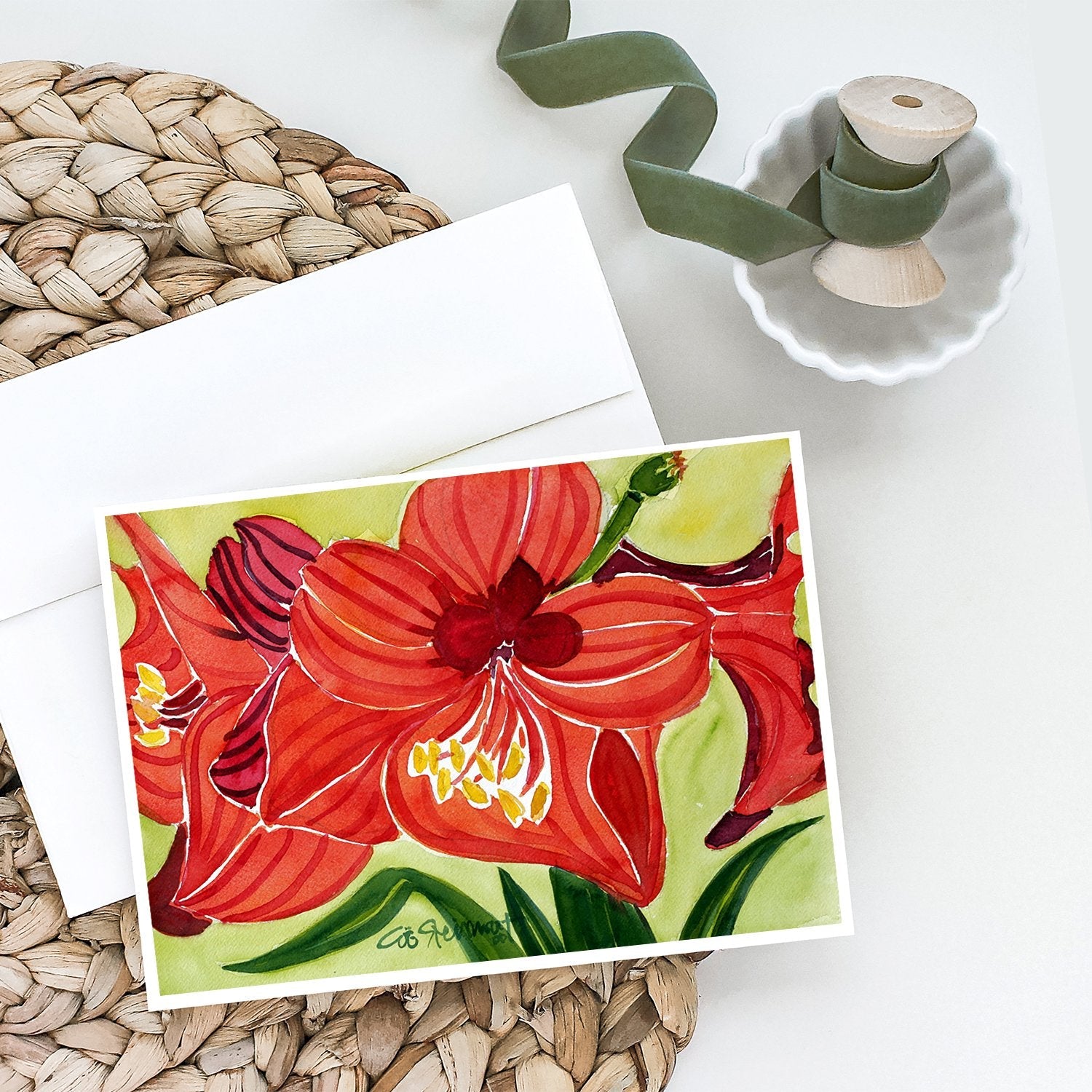 Flower - Amaryllis Greeting Cards Pack of 8 Blank Cards with Envelopes Whimsical A7 Size 5x7