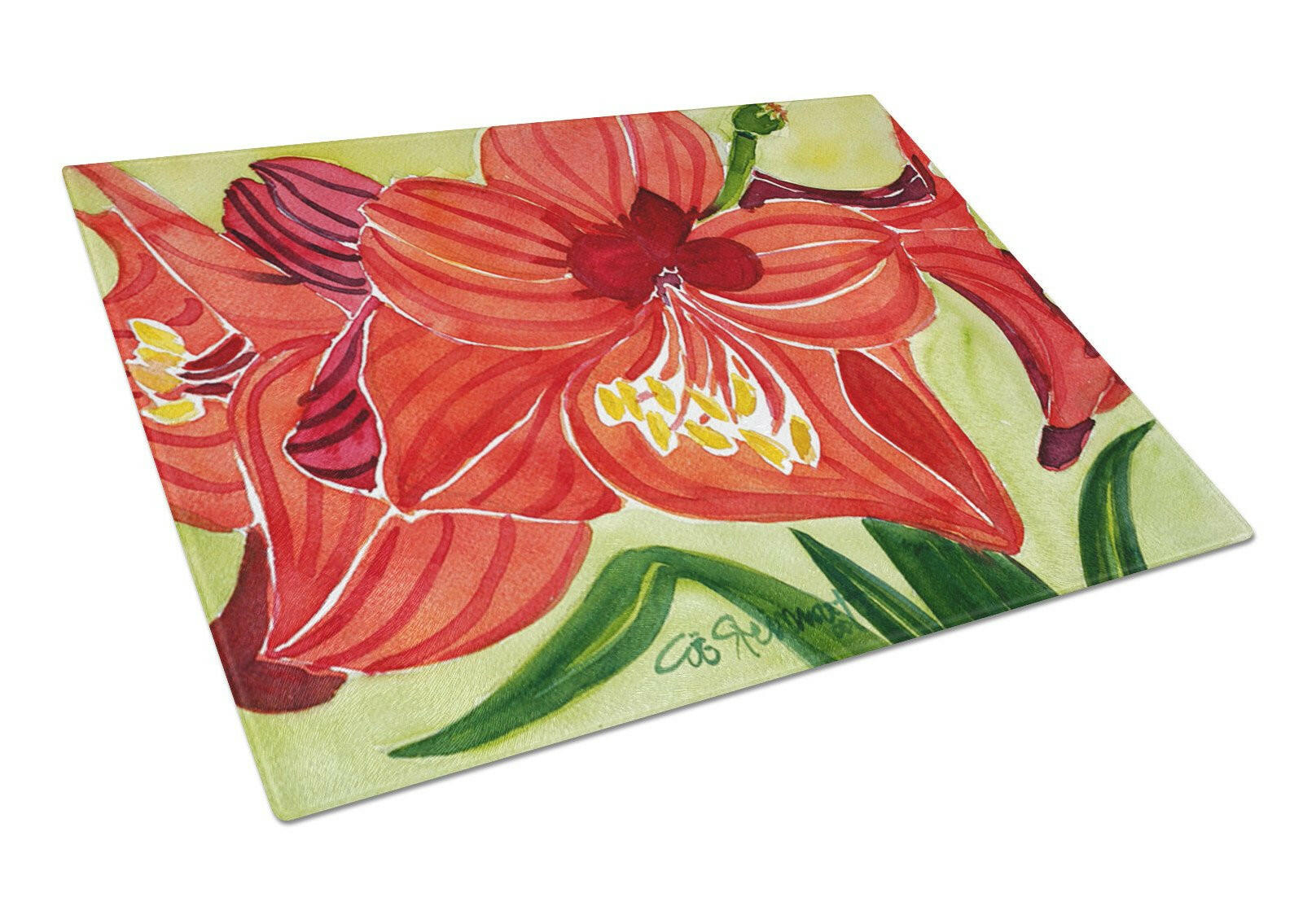 Flower - Amaryllis Cutting Board Tempered Glass Kitchen Cutting Surface, Heat Resistant Chopping, Non-Slip Feet, Food Prep & Serving