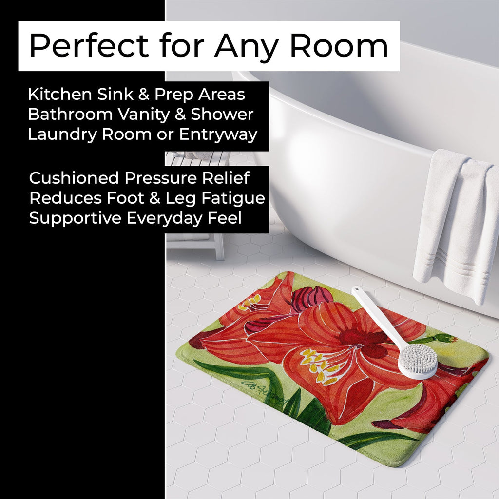 Flower - Amaryllis Memory Foam Kitchen Mat Machine Washable Anti-Fatigue Cushion Comfort Bath or Kitchen Rug