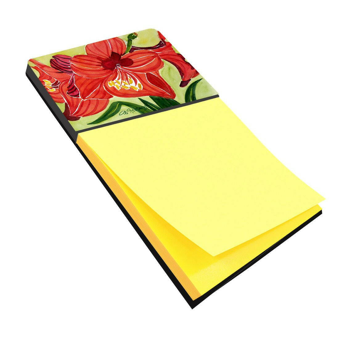 Flower - Amaryllis Watercolor Sticky Note Holder Refillable Dispenser Desk Accessory 3x3 Pad Gift