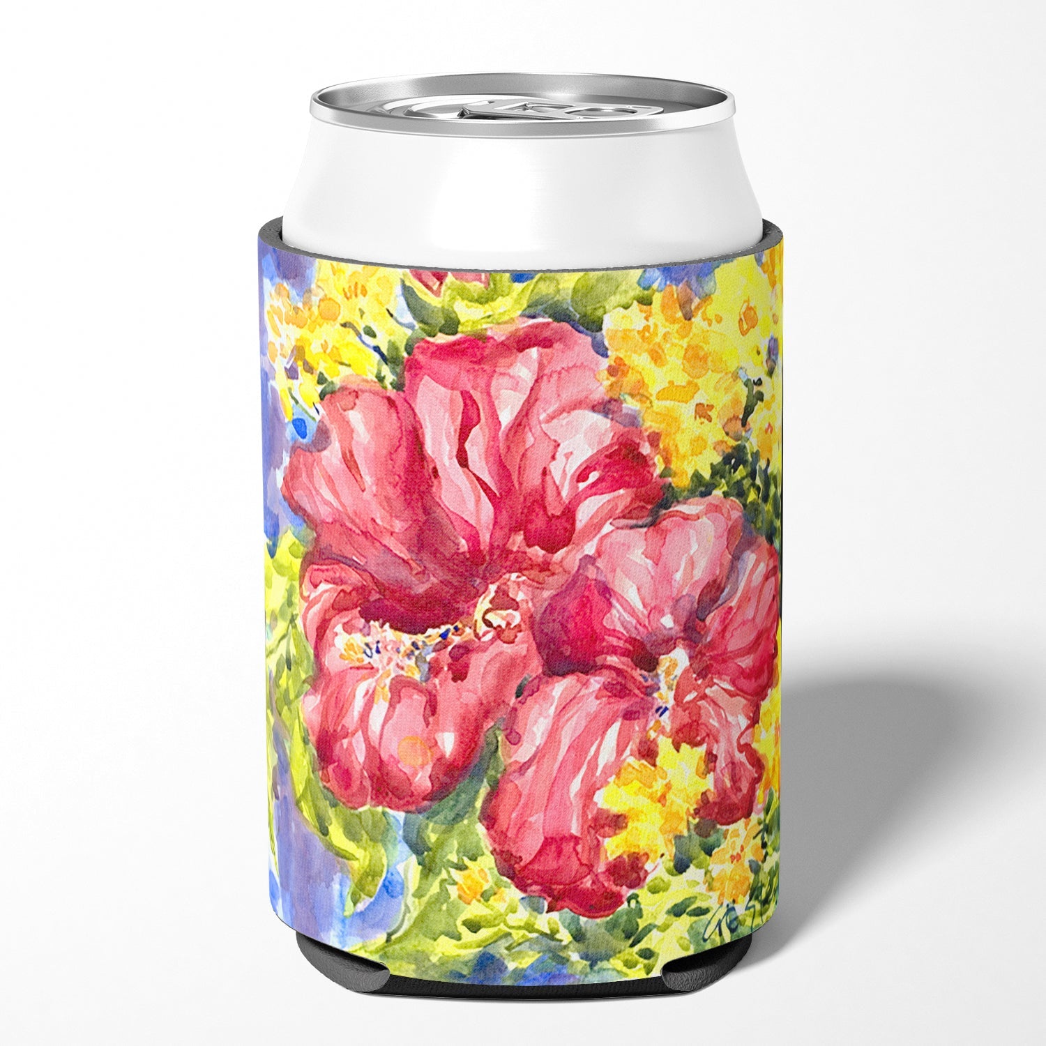 Flower - Hibiscus Can or Bottle Hugger Cooler Sleeve for Standard 12 oz Cans, Insulated Foam Beer & Soda Can Hugger Reusable