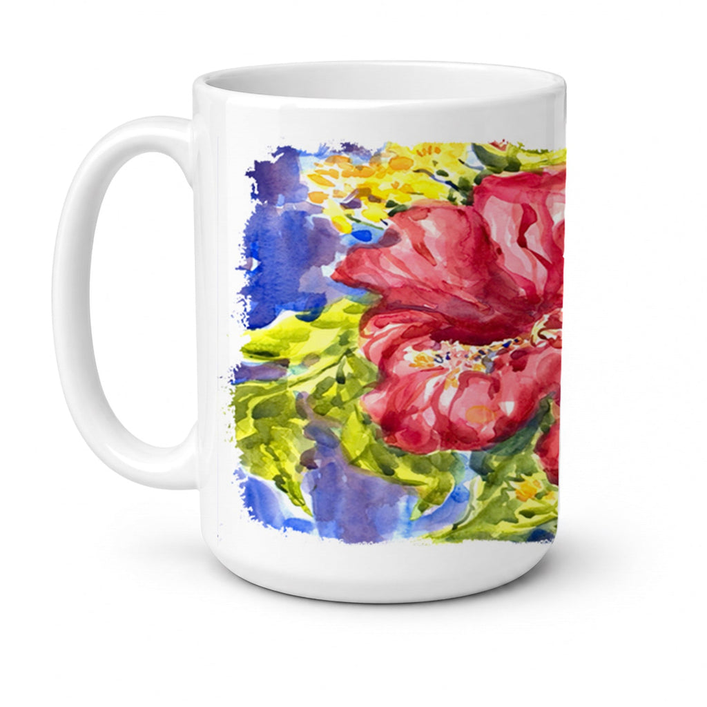 Flower - Hibiscus Ceramic Coffee Mug 15 oz Decorative Large C Handle Mug Cup for Tea, Cocoa Hot Chocolate