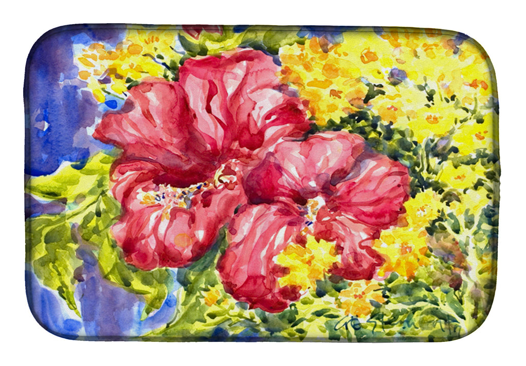 Flower - Hibiscus Dish Drying Mat Absorbent Dish Drying Mat Pad for Kitchen Counter Dish Drainer Mat for Countertop, 14 x 21", Multicolor