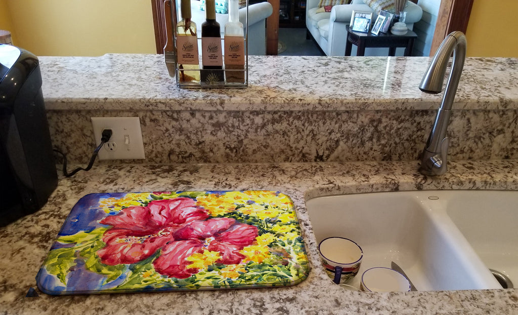 Flower - Hibiscus Dish Drying Mat Absorbent Dish Drying Mat Pad for Kitchen Counter Dish Drainer Mat for Countertop, 14 x 21", Multicolor
