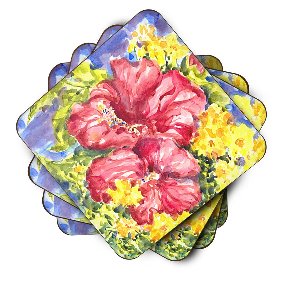 Flower - Hibiscus Foam Coasters Set of 4 Cup Coasters for Indoor Outdoor, Tabletop Protection, Anti Slip, Mouse pad Material
