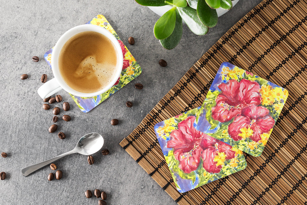 Flower - Hibiscus Foam Coasters Set of 4 Cup Coasters for Indoor Outdoor, Tabletop Protection, Anti Slip, Mouse pad Material