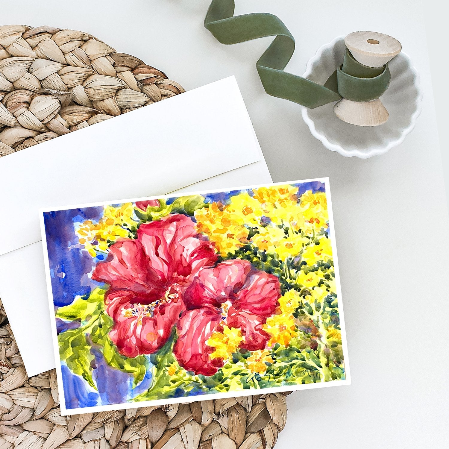 Flower - Hibiscus Greeting Cards Pack of 8 Blank Cards with Envelopes Whimsical A7 Size 5x7
