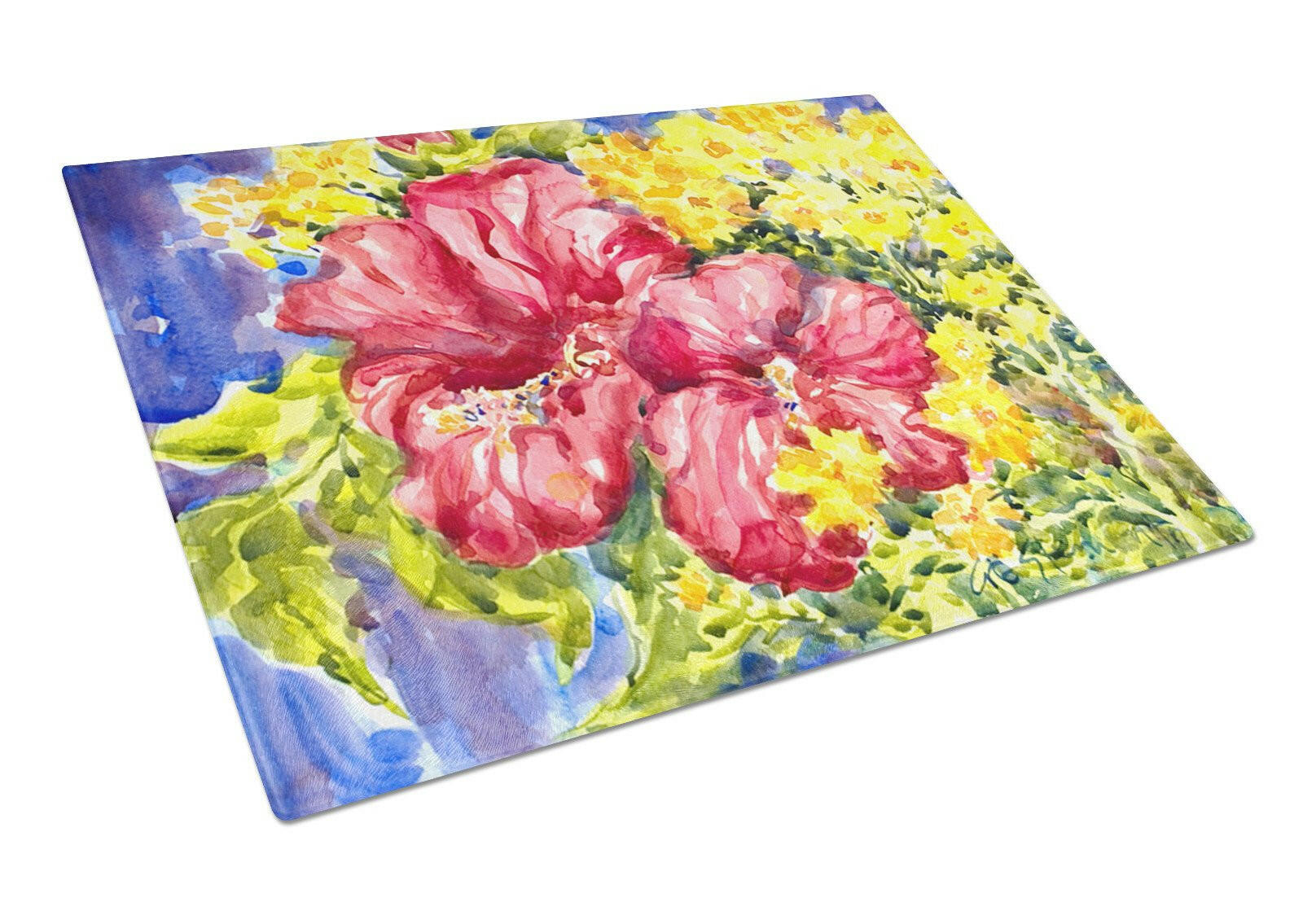 Flower - Hibiscus Cutting Board Tempered Glass Kitchen Cutting Surface, Heat Resistant Chopping, Non-Slip Feet, Food Prep & Serving