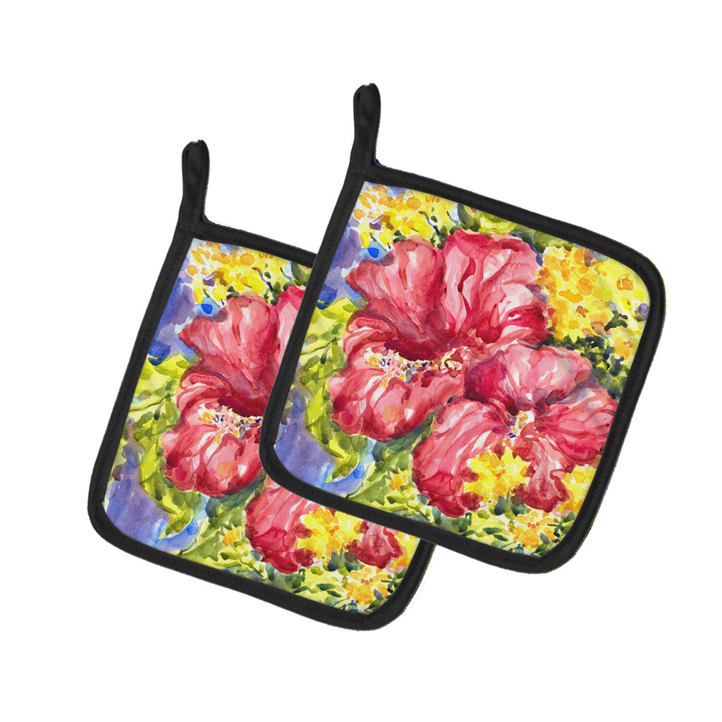 Flower - Hibiscus Pot Holder Set of 2 Heat Resistant Quilted Hot Pads 7.5 x 7.5 Inch, Insulated Kitchen Trivets for Cooking & Baking