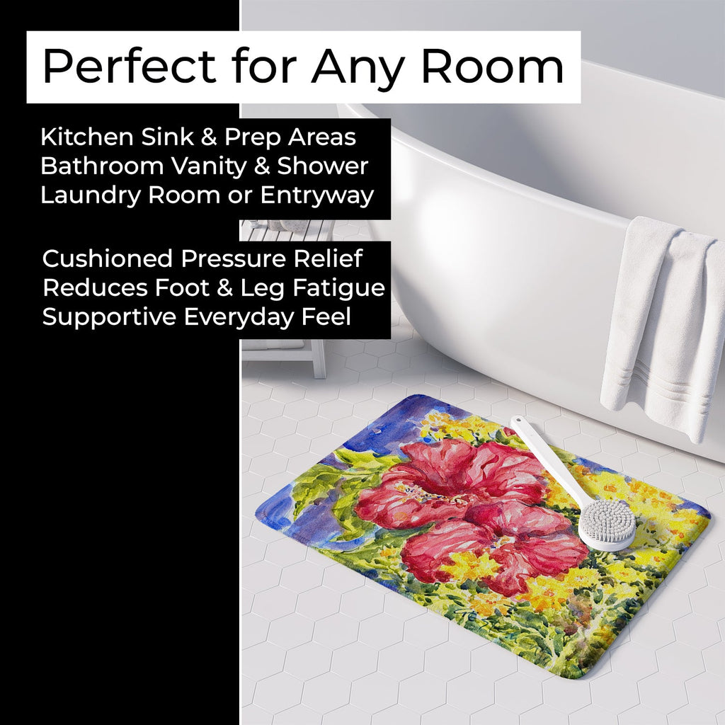 Flower - Hibiscus Memory Foam Kitchen Mat Machine Washable Anti-Fatigue Cushion Comfort Bath or Kitchen Rug