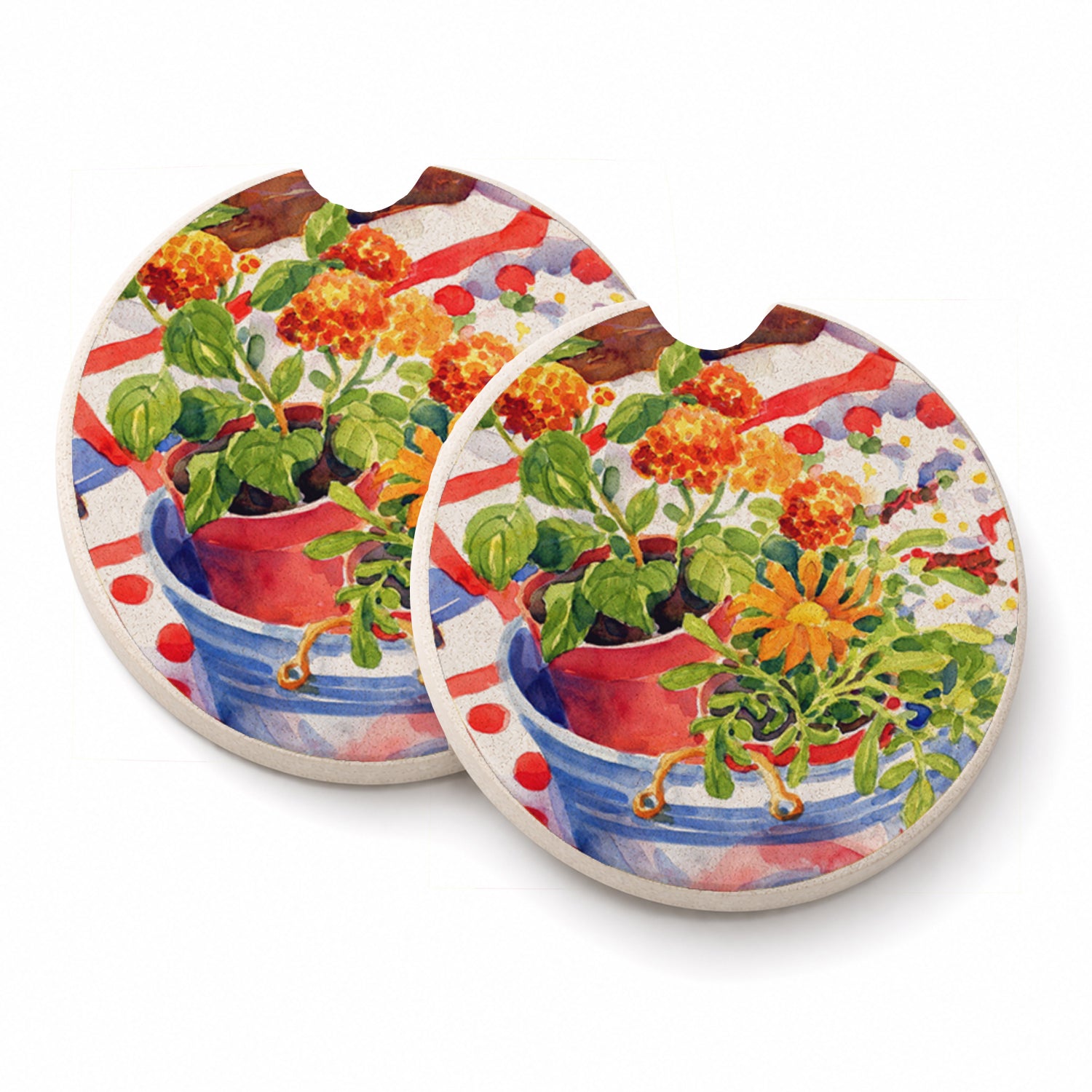Flowers with a side of lemons Set of 2 Cup Holder Car Coasters Absorbent Round Sandstone Coasters Gifts for Men or Women, 2.5, Multicolor