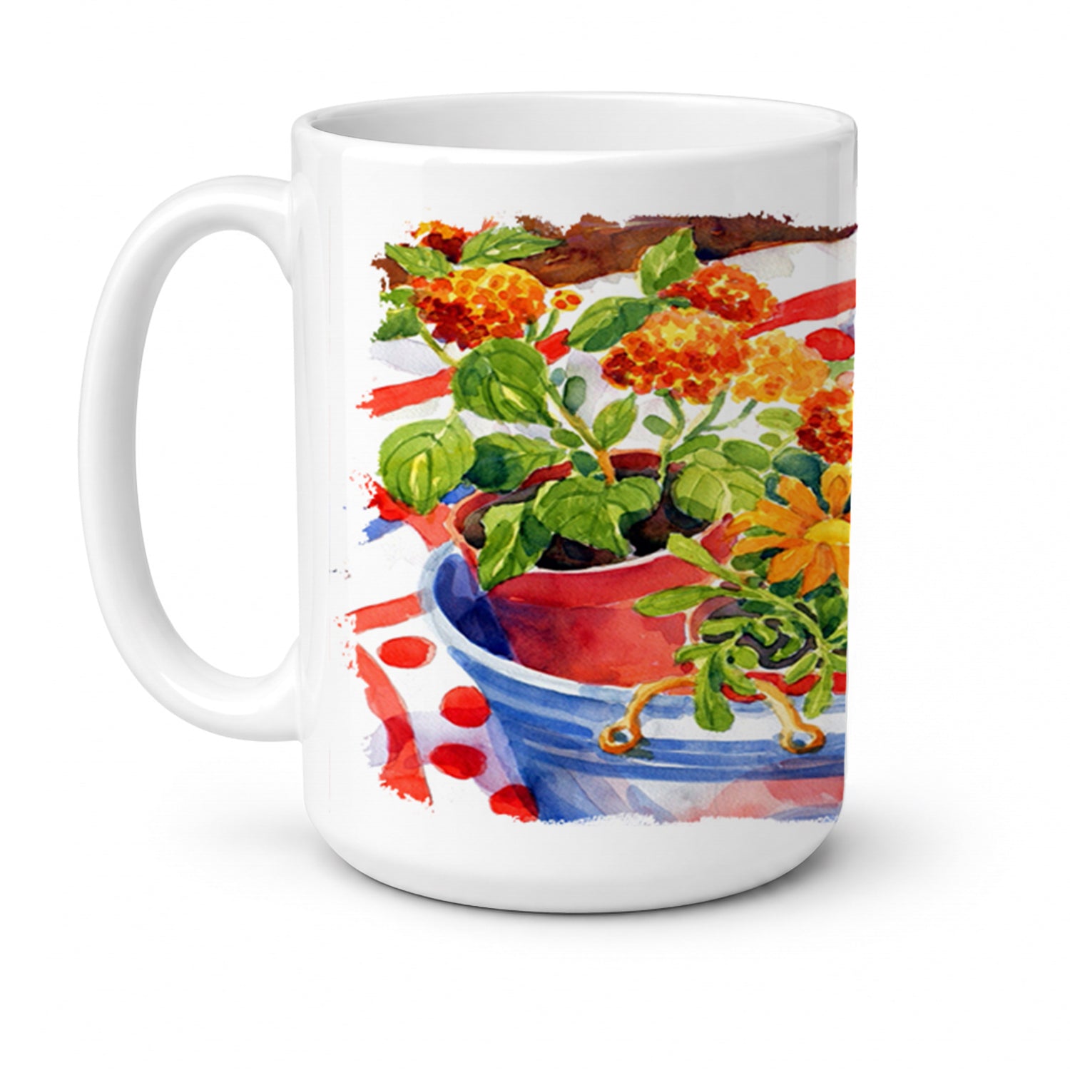 Flowers with a side of lemons Ceramic Coffee Mug 15 oz Decorative Large C Handle Mug Cup for Tea, Cocoa Hot Chocolate