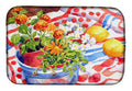 Flowers with a side of lemons Dish Drying Mat Absorbent Dish Drying Mat Pad for Kitchen Counter Dish Drainer Mat for Countertop, 14 x 21", Multicolor