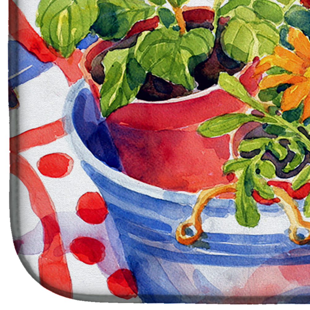 Flowers with a side of lemons Dish Drying Mat Absorbent Dish Drying Mat Pad for Kitchen Counter Dish Drainer Mat for Countertop, 14 x 21", Multicolor