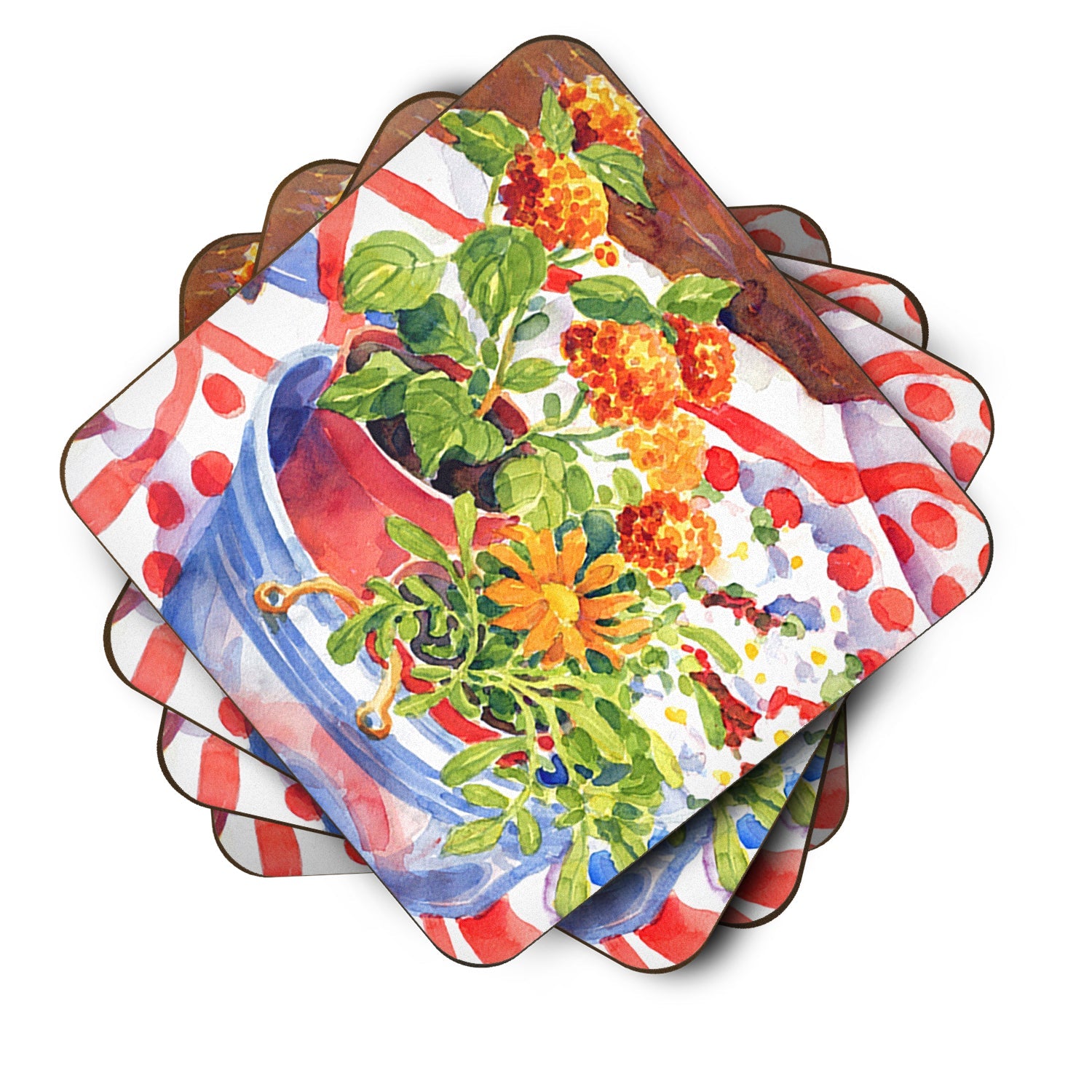 Flowers with a side of lemons Foam Coasters Set of 4 Cup Coasters for Indoor Outdoor, Tabletop Protection, Anti Slip, Mouse pad Material