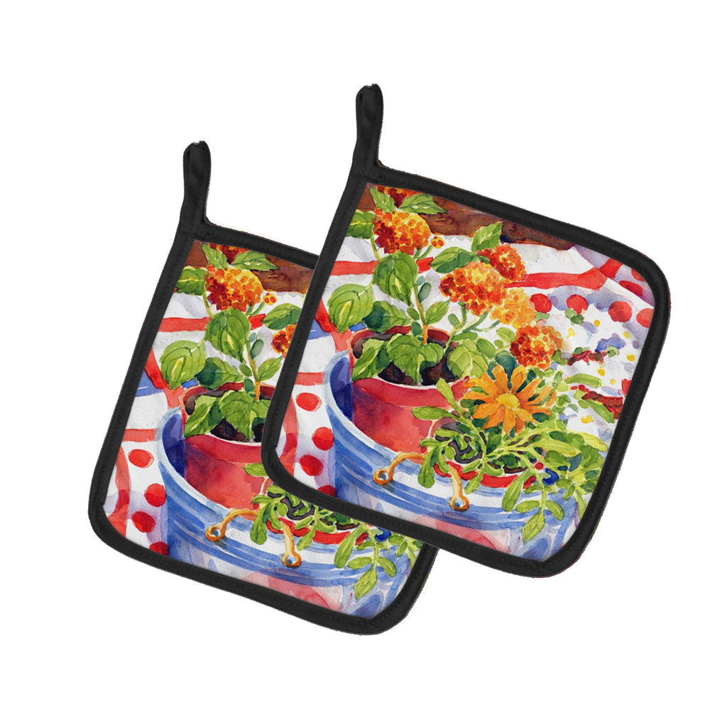 Flowers with a side of lemons Pot Holder Set of 2 Heat Resistant Quilted Hot Pads 7.5 x 7.5 Inch, Insulated Kitchen Trivets for Cooking & Baking