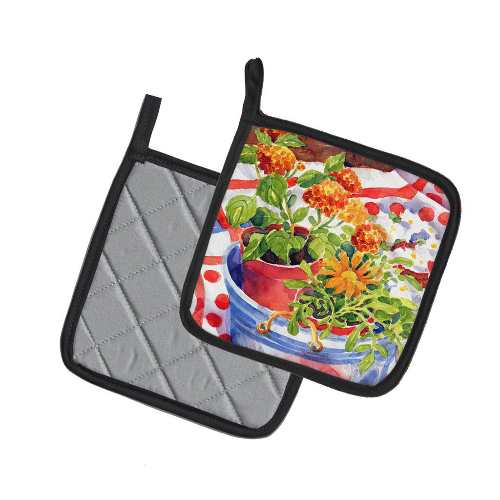 Flowers with a side of lemons Pot Holder Set of 2 Heat Resistant Quilted Hot Pads 7.5 x 7.5 Inch, Insulated Kitchen Trivets for Cooking & Baking