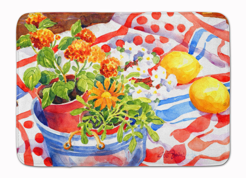 Flowers with a side of lemons Memory Foam Kitchen Mat Machine Washable Anti-Fatigue Cushion Comfort Bath or Kitchen Rug