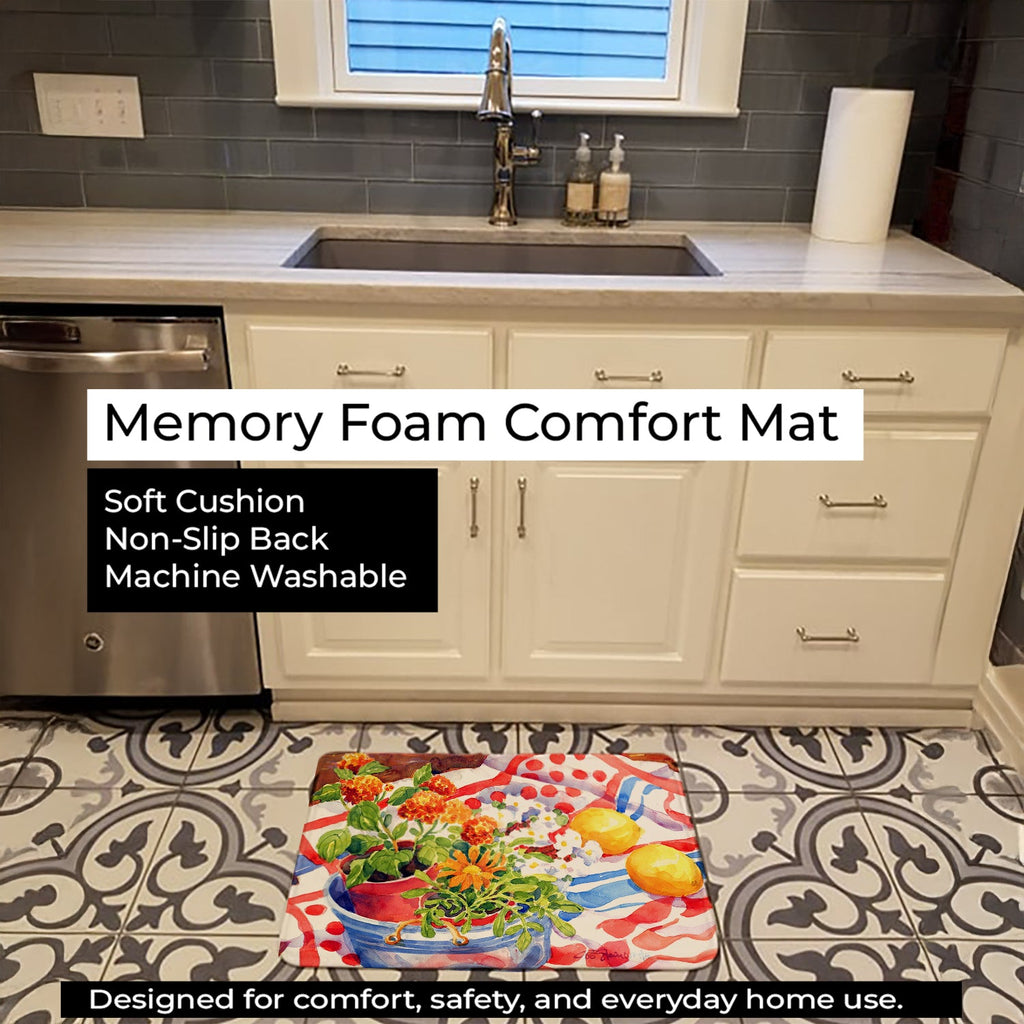 Flowers with a side of lemons Memory Foam Kitchen Mat Machine Washable Anti-Fatigue Cushion Comfort Bath or Kitchen Rug