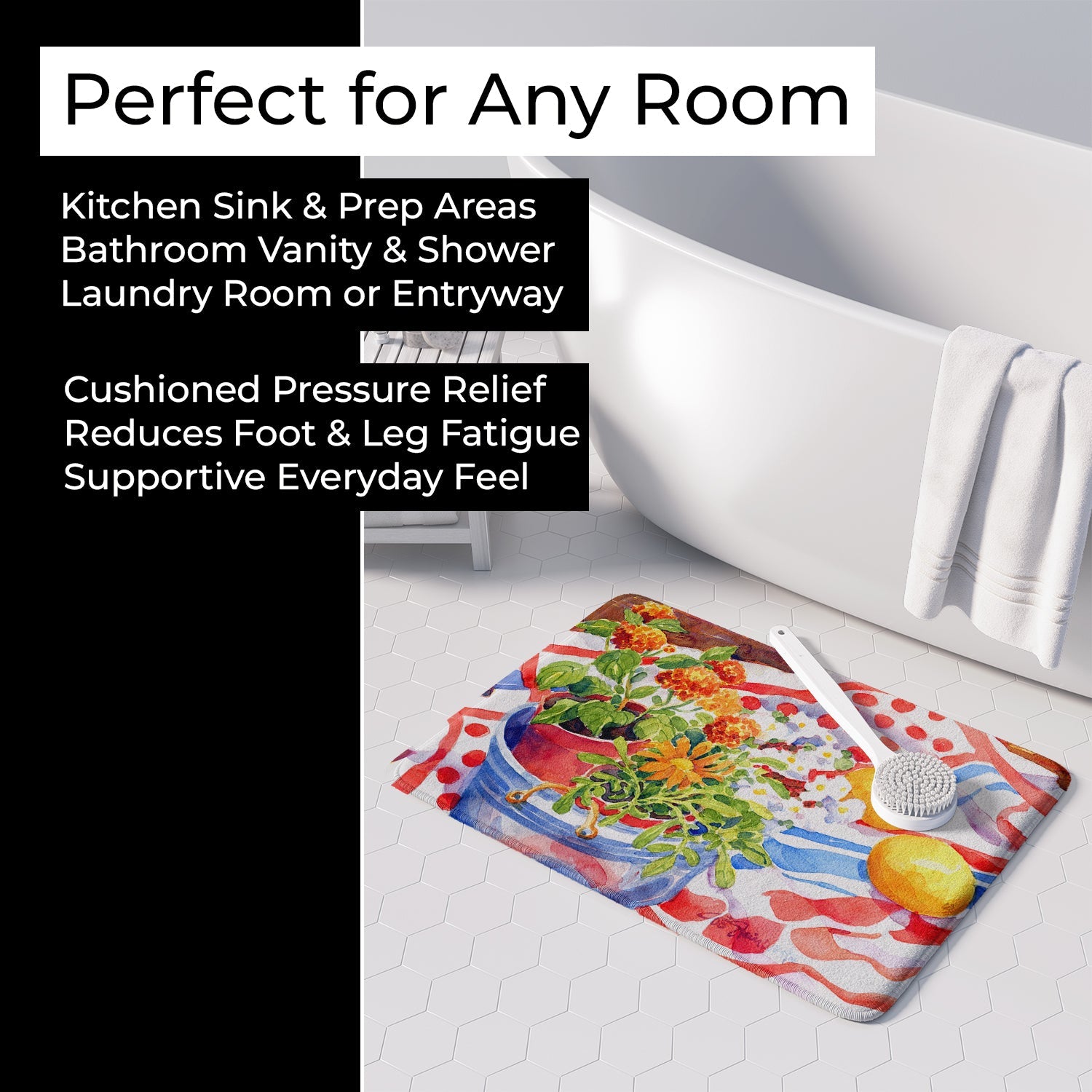 Flowers with a side of lemons Memory Foam Kitchen Mat Machine Washable Anti-Fatigue Cushion Comfort Bath or Kitchen Rug