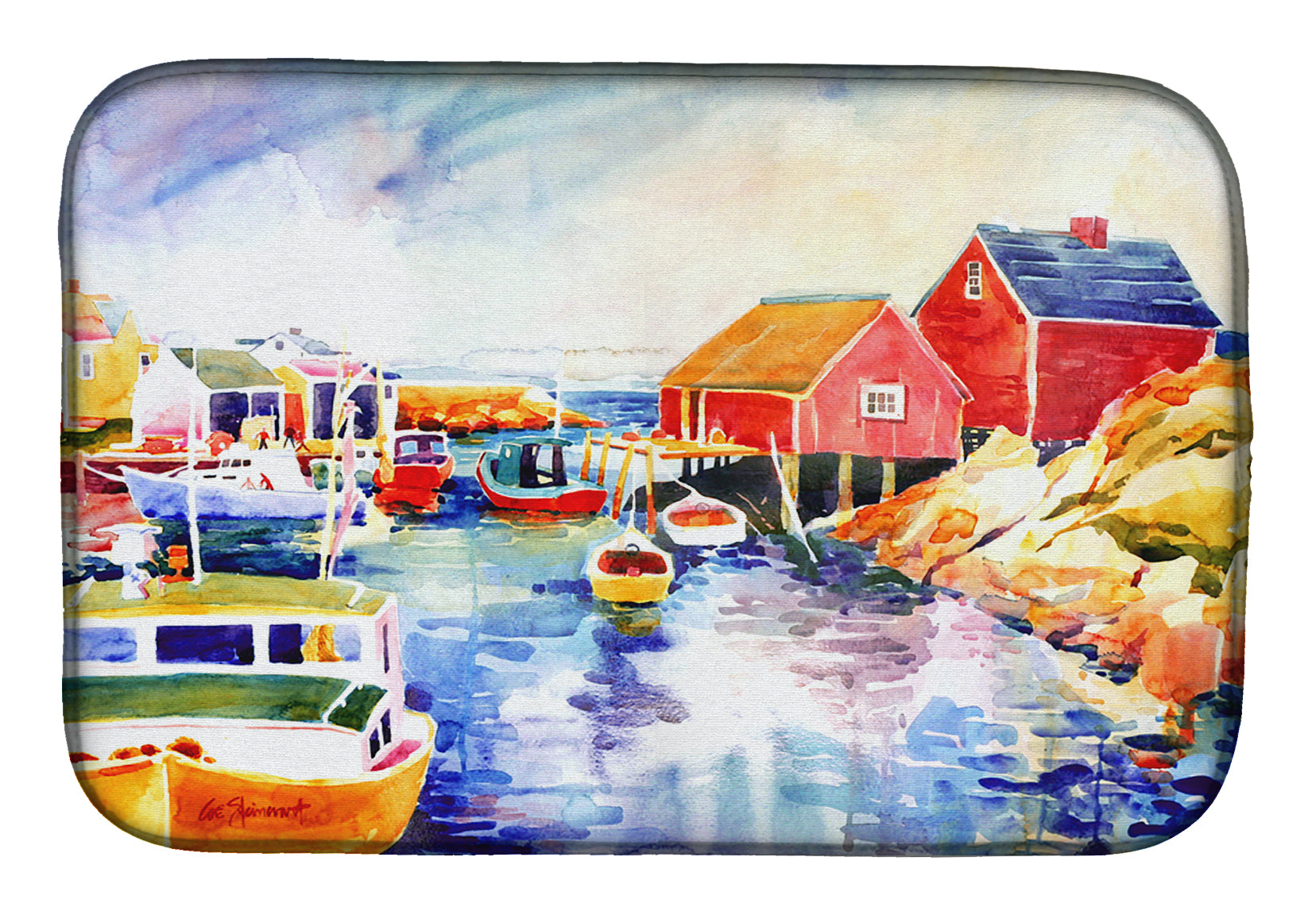 Boats at Harbour with a view Dish Drying Mat Absorbent Dish Drying Mat Pad for Kitchen Counter Dish Drainer Mat for Countertop, 14 x 21", Multicolor
