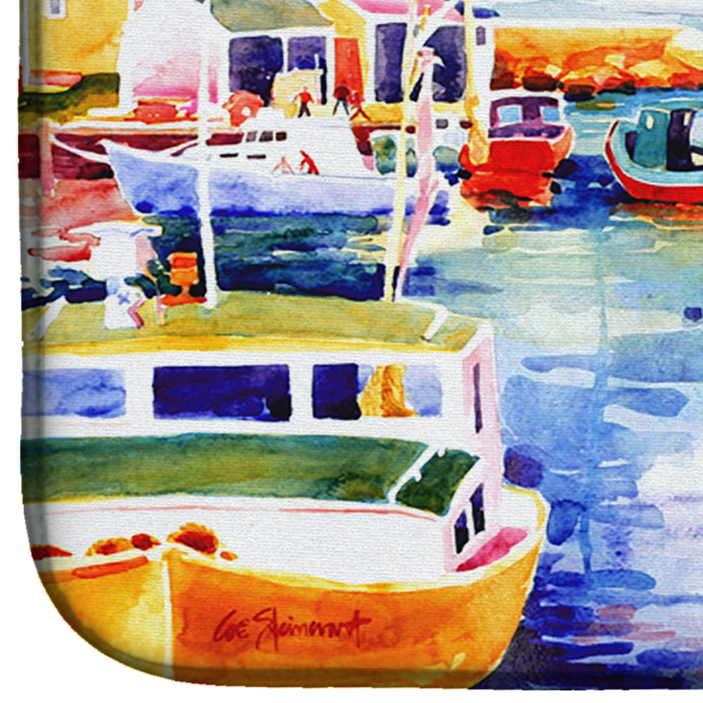 Boats at Harbour with a view Dish Drying Mat Absorbent Dish Drying Mat Pad for Kitchen Counter Dish Drainer Mat for Countertop, 14 x 21", Multicolor