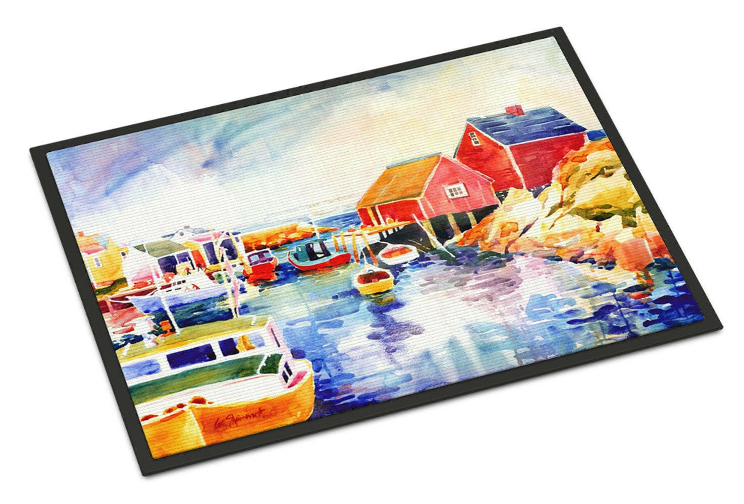 Boats at Harbour with a view Doormat Indoor Outdoor 18H X 27W Front Door Mat Rugs for Entryway, Non Slip Washable