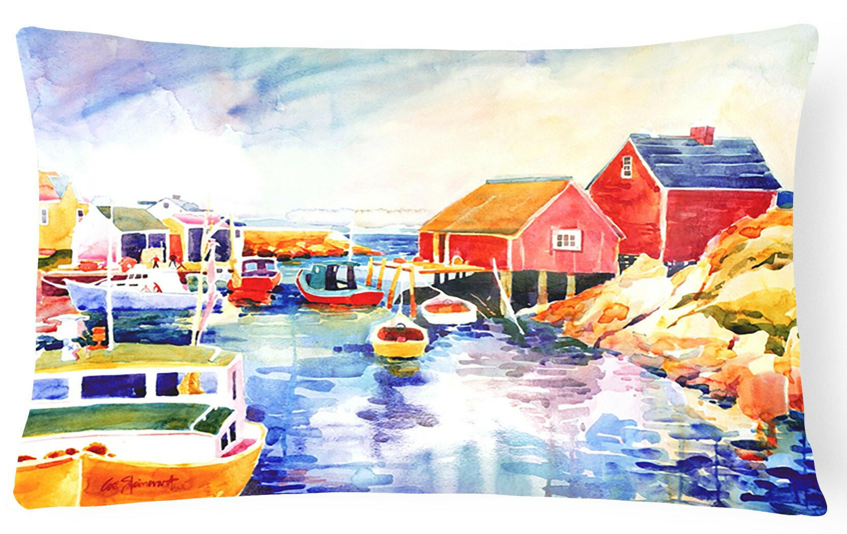 Boats at Harbour with a view Decorative Throw Pillow 12x16 Indoor Outdoor Accent Cushion, Fabric Cover with Insert for Sofa, Bed, Porch & Living Room