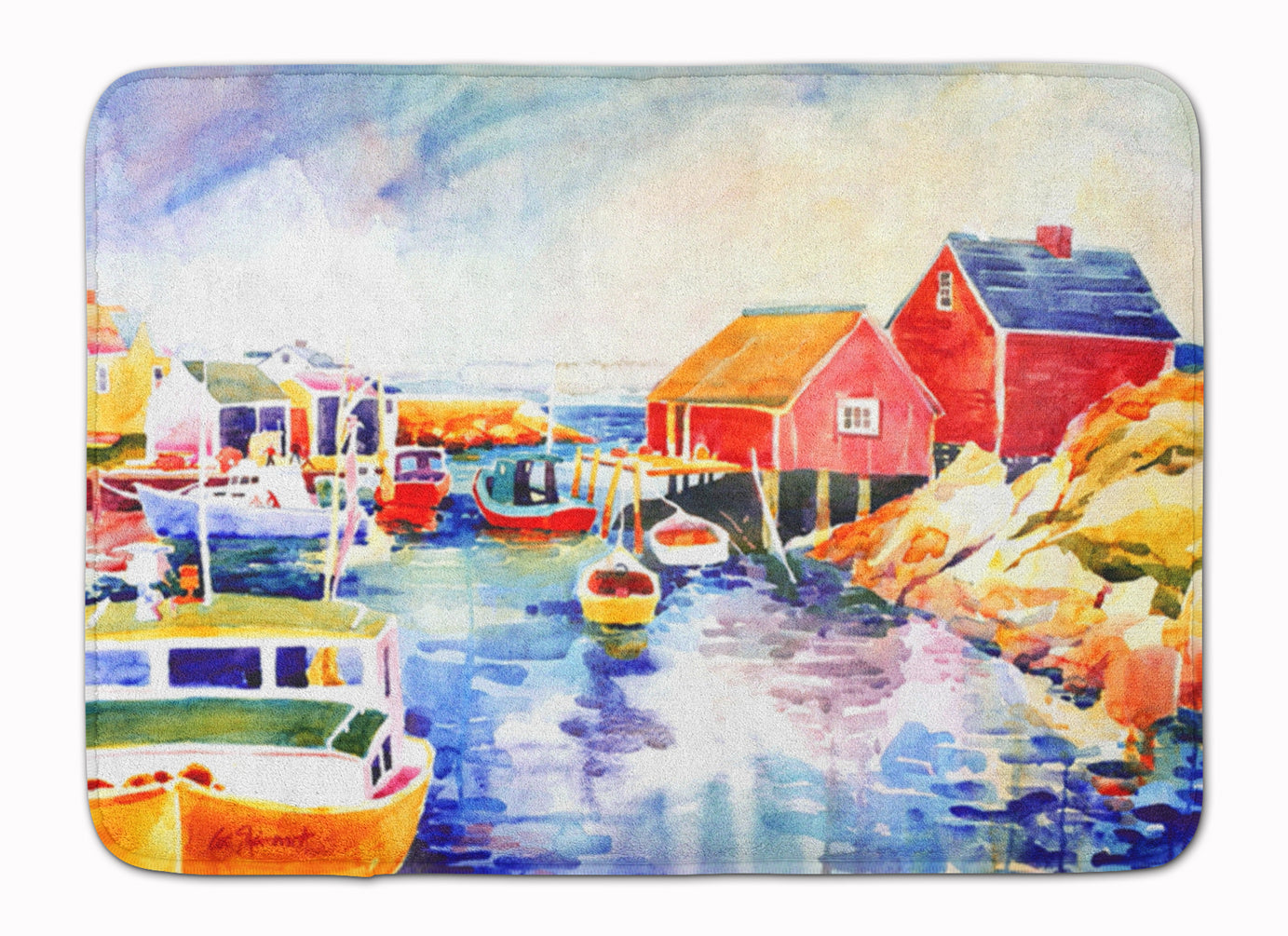 Boats at Harbour with a view Memory Foam Kitchen Mat Machine Washable Anti-Fatigue Cushion Comfort Bath or Kitchen Rug