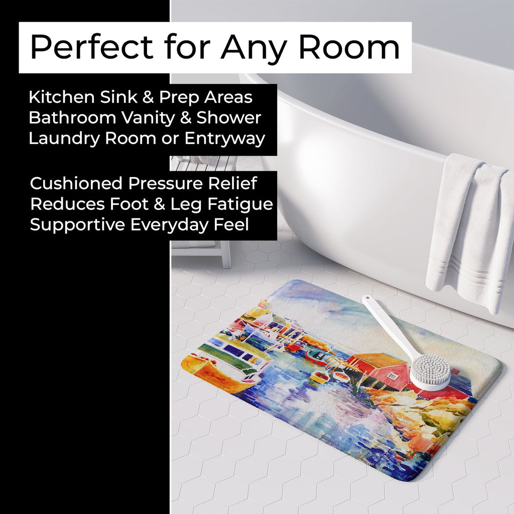 Boats at Harbour with a view Memory Foam Kitchen Mat Machine Washable Anti-Fatigue Cushion Comfort Bath or Kitchen Rug