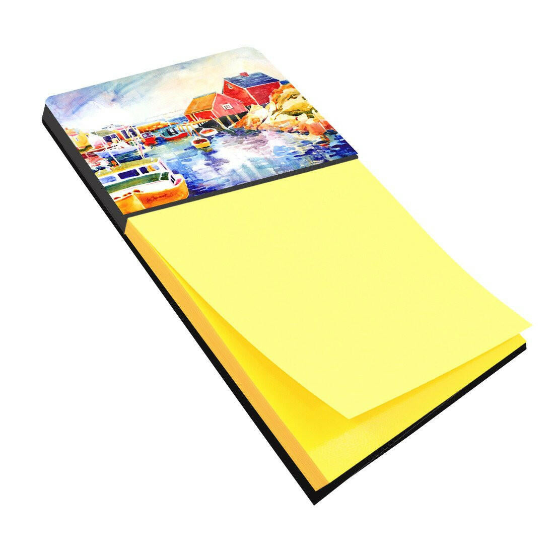 Boats at Harbour with a view Watercolor Sticky Note Holder Refillable Dispenser Desk Accessory 3x3 Pad Gift