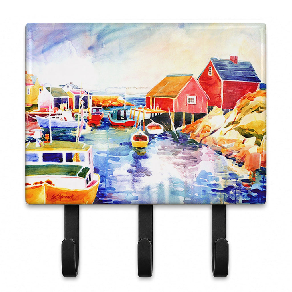 Boats at Harbour with a view Leash or Key Holder Wall Hooks, Coat Rack Wall Mount, for Hanging Keys, Towels, Aprons, Leashes