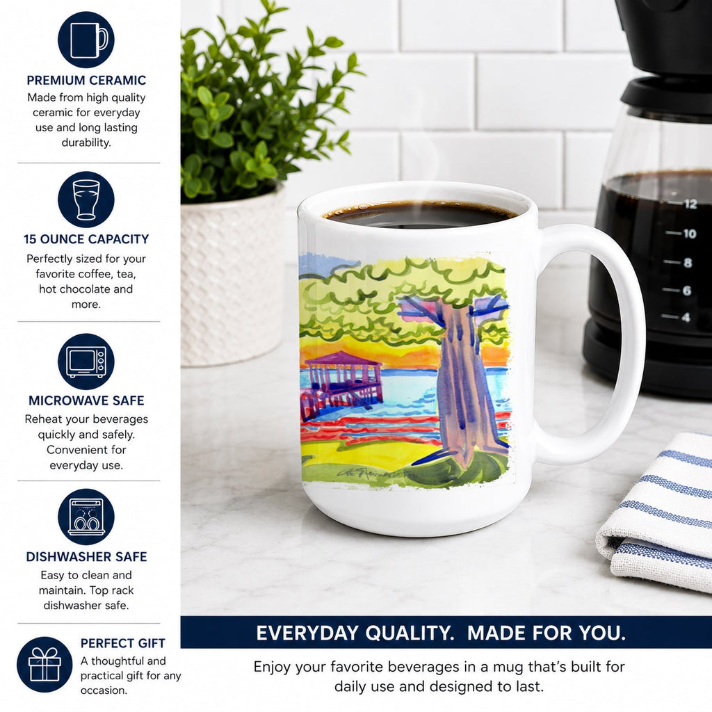 Dock at the pier Ceramic Coffee Mug 15 oz Decorative Large C Handle Mug Cup for Tea, Cocoa Hot Chocolate