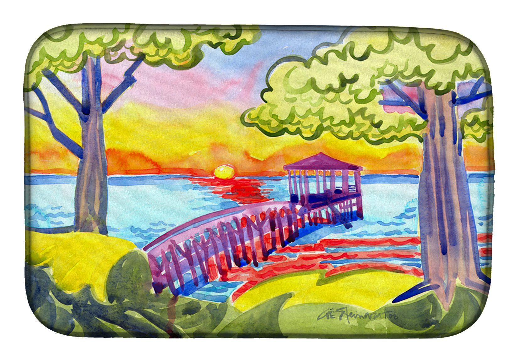 Dock at the pier Dish Drying Mat Absorbent Dish Drying Mat Pad for Kitchen Counter Dish Drainer Mat for Countertop, 14 x 21", Multicolor