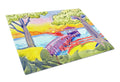 Dock at the pier Cutting Board Tempered Glass Kitchen Cutting Surface, Heat Resistant Chopping, Non-Slip Feet, Food Prep & Serving