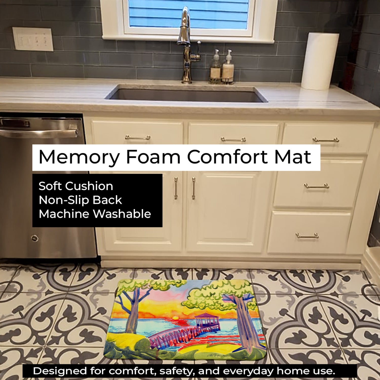 Dock at the pier Memory Foam Kitchen Mat Machine Washable Anti-Fatigue Cushion Comfort Bath or Kitchen Rug