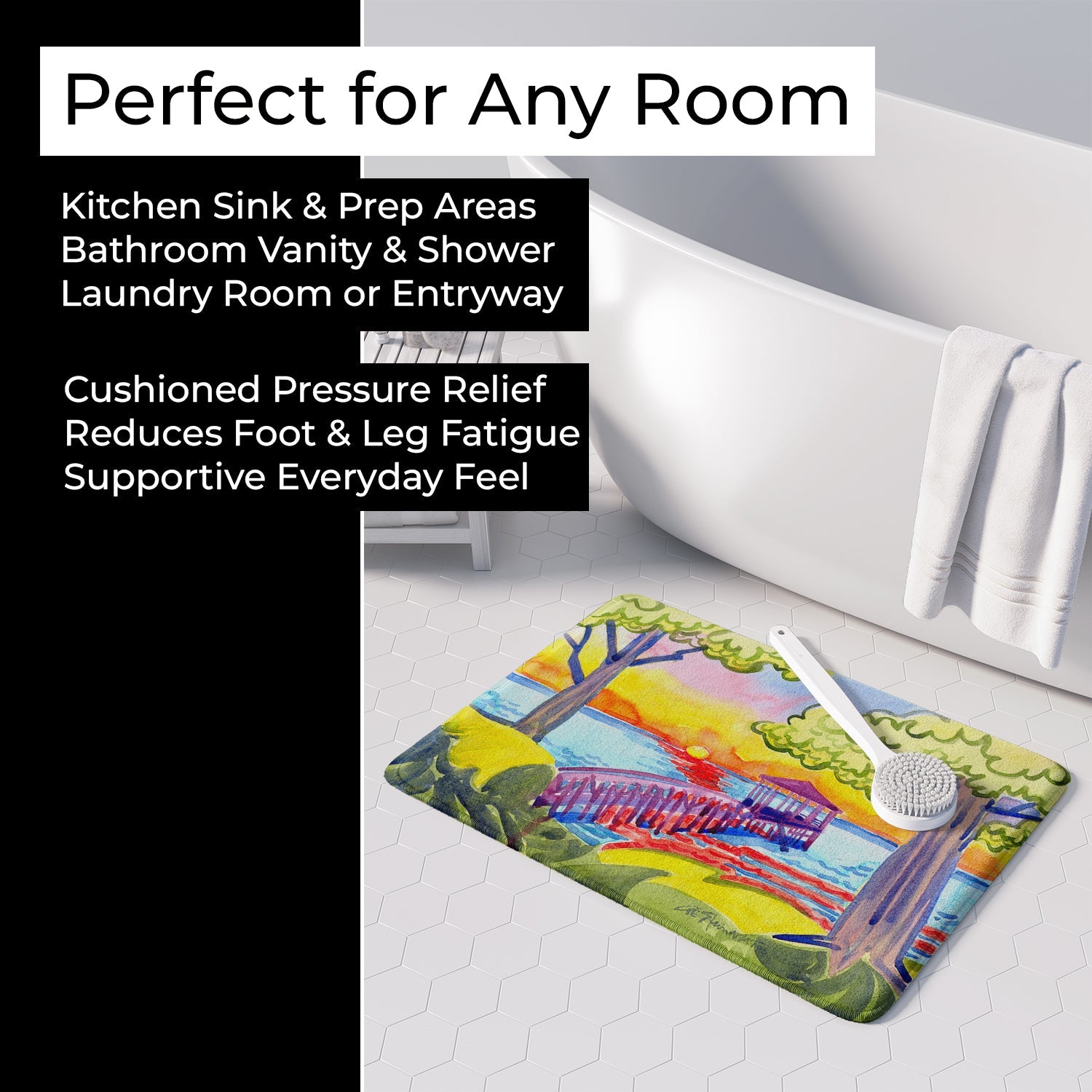Dock at the pier Memory Foam Kitchen Mat Machine Washable Anti-Fatigue Cushion Comfort Bath or Kitchen Rug