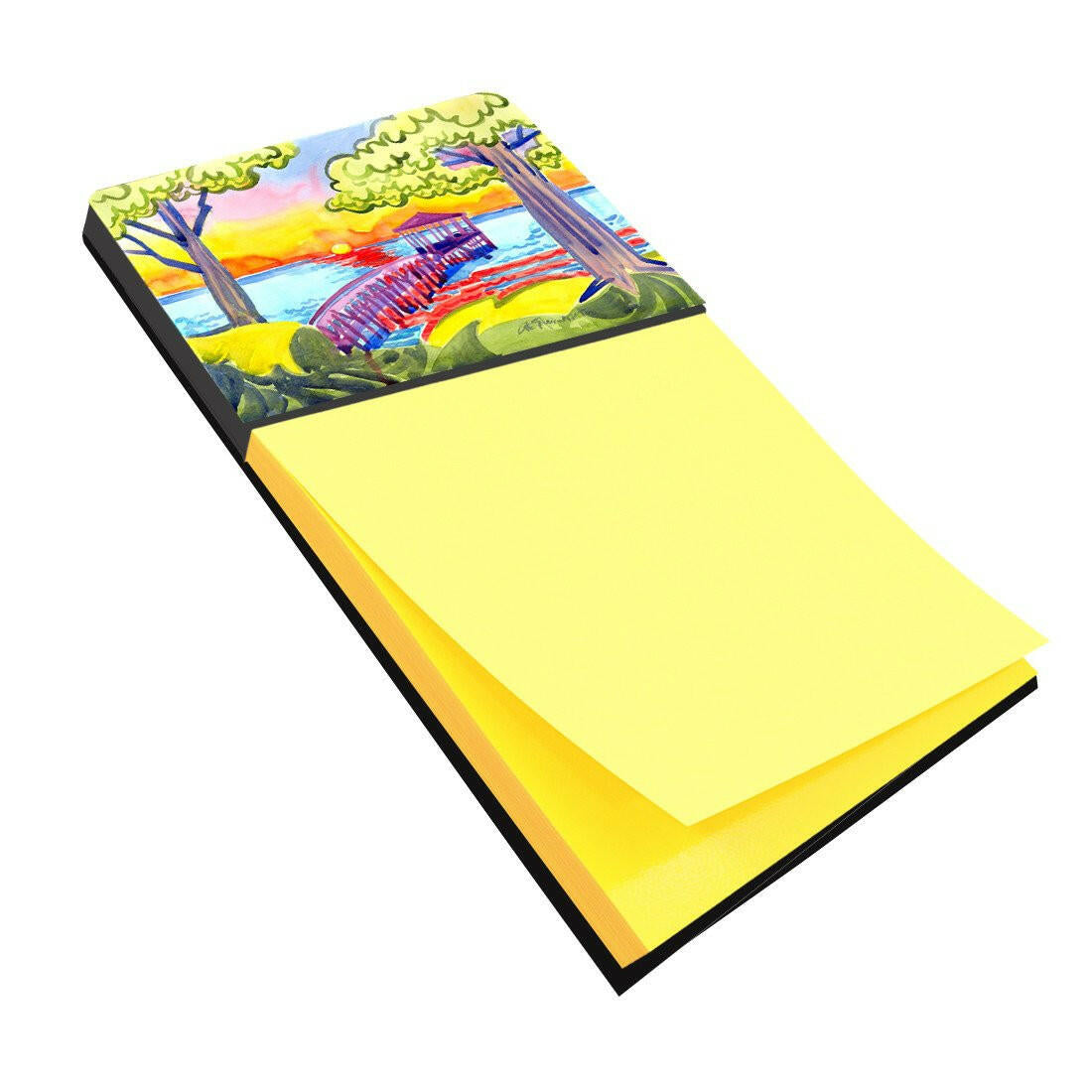 Dock at the pier Watercolor Sticky Note Holder Refillable Dispenser Desk Accessory 3x3 Pad Gift