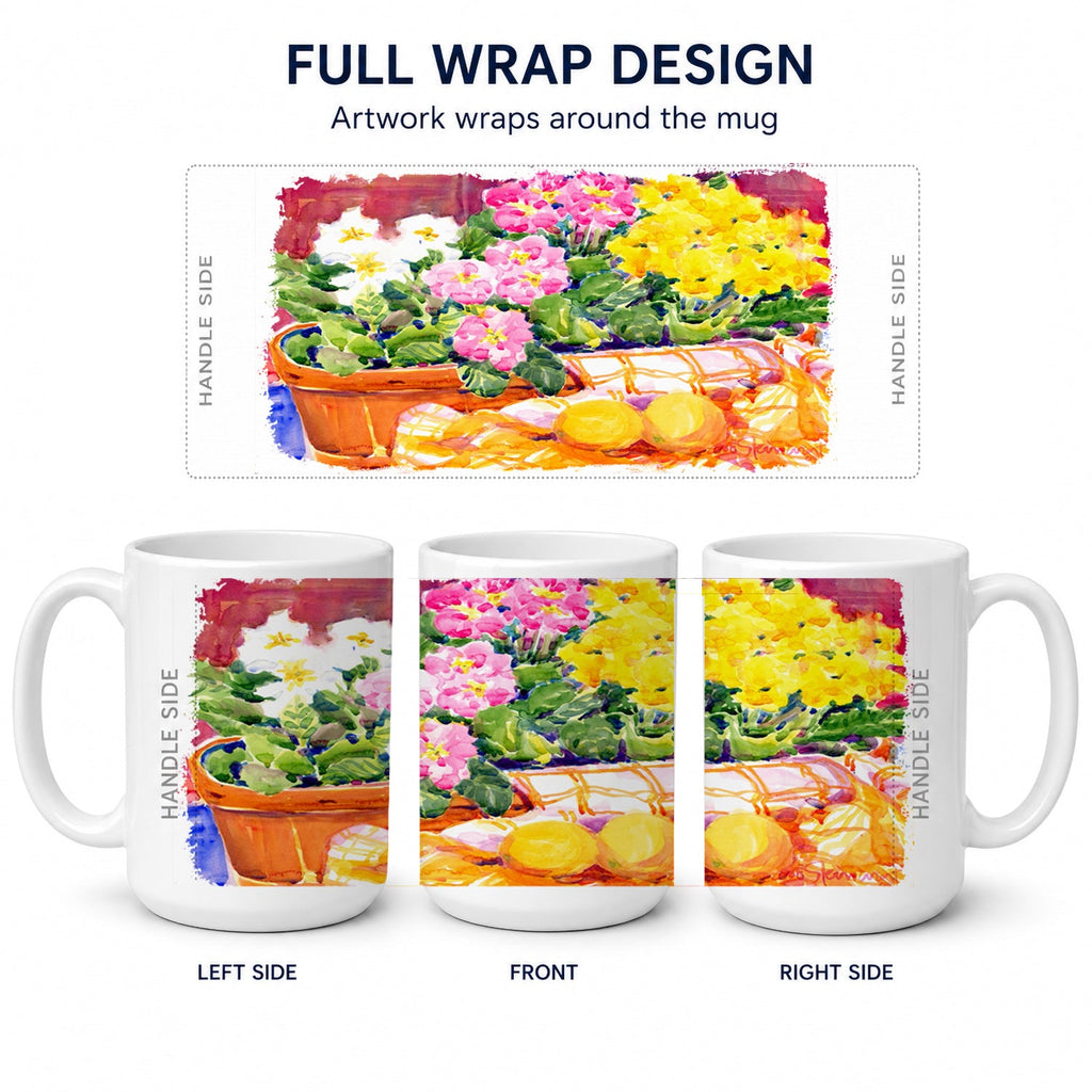 Flower - Primroses Ceramic Coffee Mug 15 oz Decorative Large C Handle Mug Cup for Tea, Cocoa Hot Chocolate