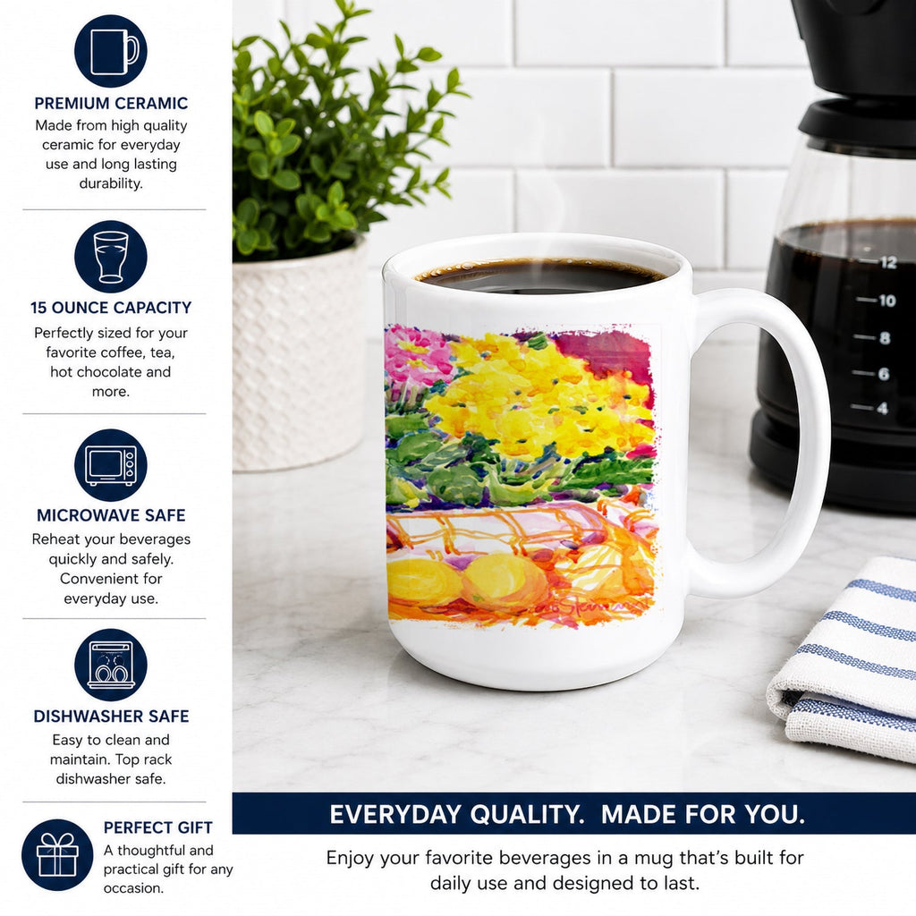 Flower - Primroses Ceramic Coffee Mug 15 oz Decorative Large C Handle Mug Cup for Tea, Cocoa Hot Chocolate