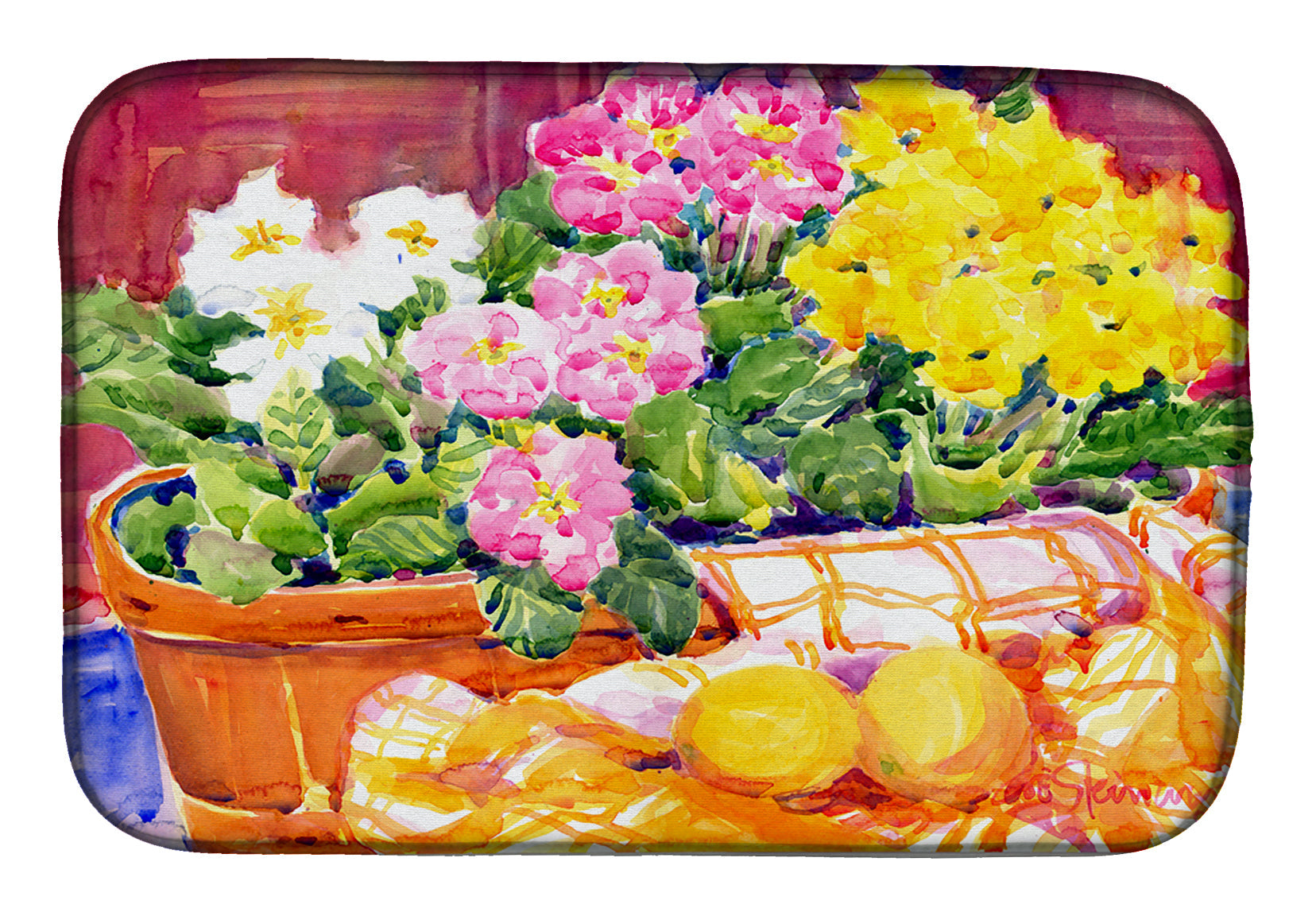 Flower - Primroses Dish Drying Mat Absorbent Dish Drying Mat Pad for Kitchen Counter Dish Drainer Mat for Countertop, 14 x 21", Multicolor