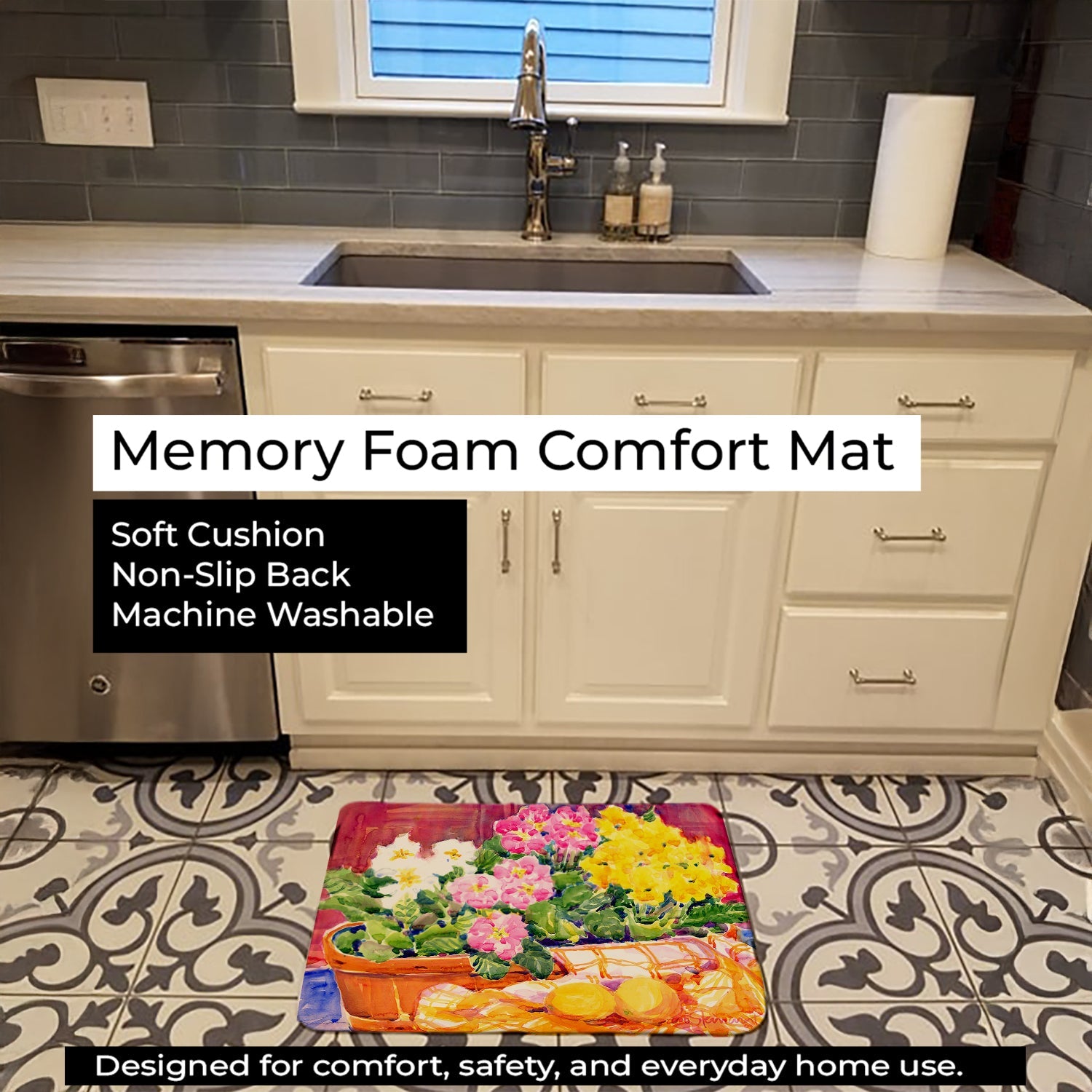 Flower - Primroses Memory Foam Kitchen Mat Machine Washable Anti-Fatigue Cushion Comfort Bath or Kitchen Rug